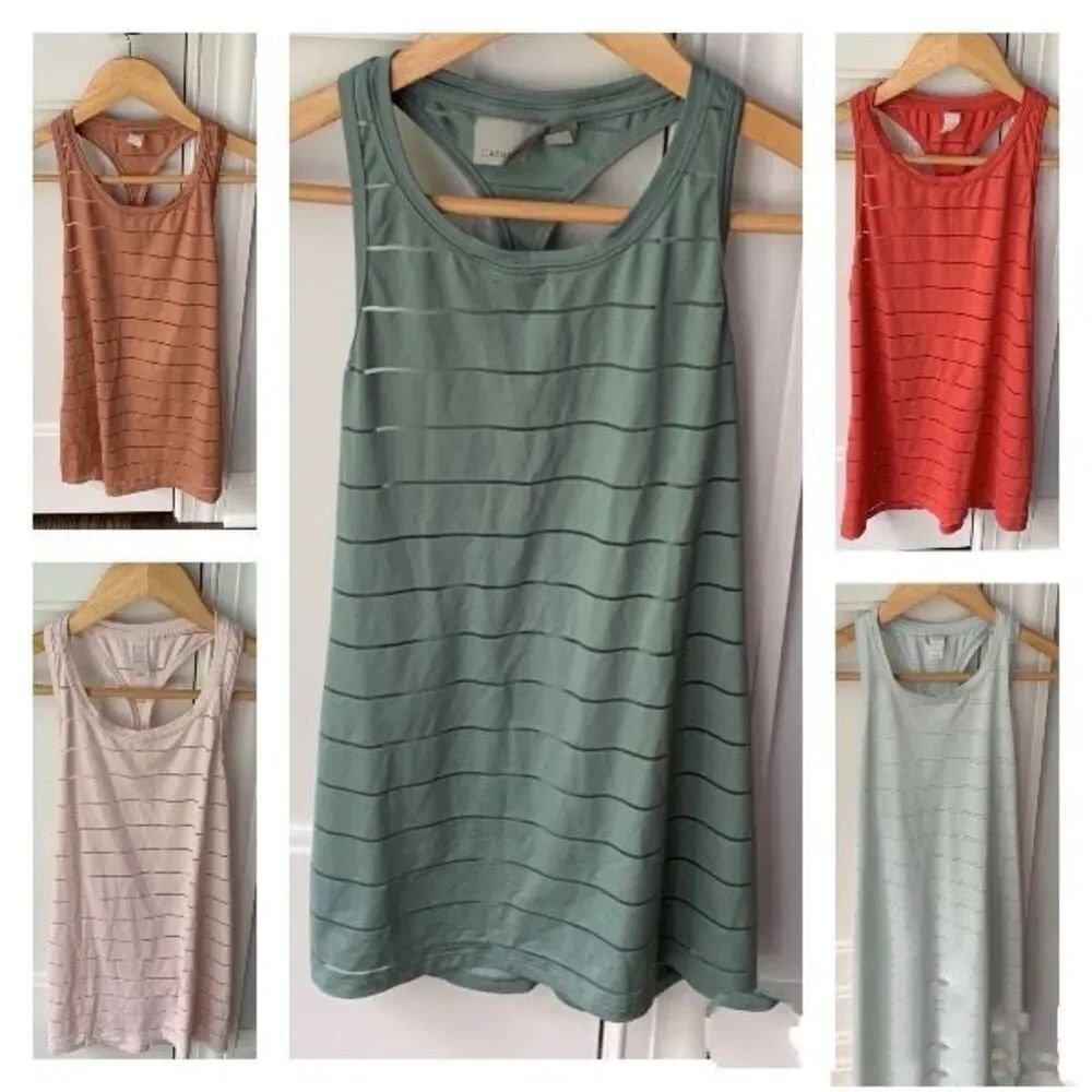 Set of 5 Athleta Stripe Mesh Tanks – High Neck, Multi-Color, Size XS